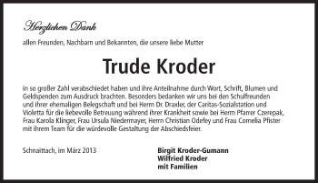 Traueranzeige von Trude Kroder von Pegnitz-Zeitung